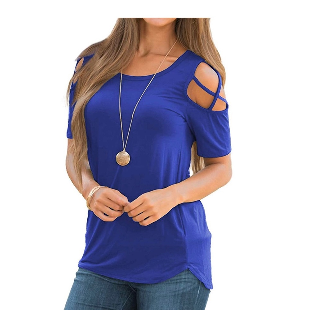NIB Genhoo Cold Shoulder Crisscross Short Sleeve
